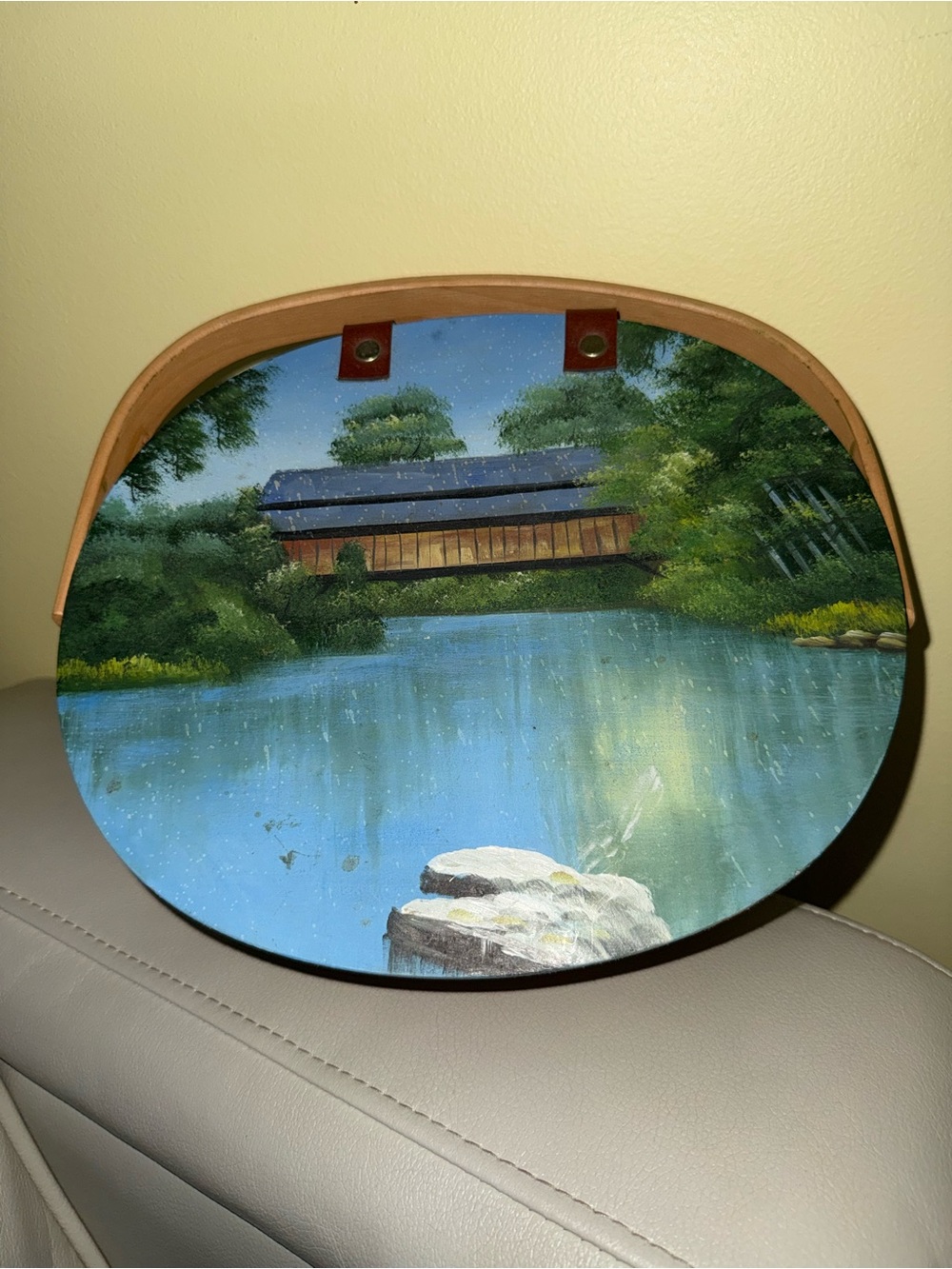 Basket with Scenic Covered Bridge painted on lid